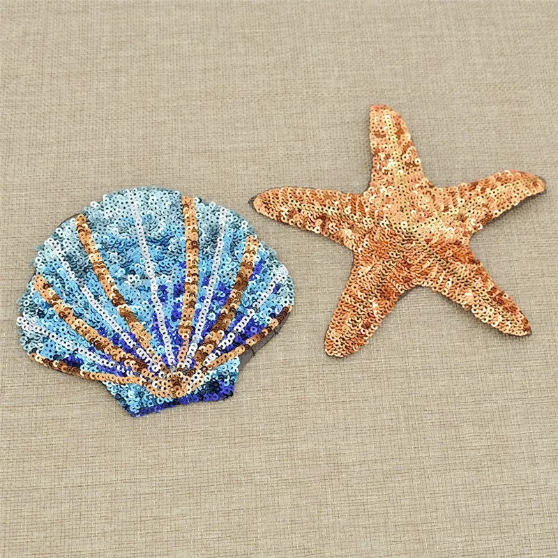 4pcs Sequin Cartoon Starfish Shell Patch Applique Iron on Sewing Craft DIY Decor - Image 2 of 4