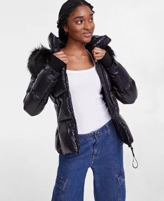$320 S13 Women's Hooded Allie Faux-Fur-Trim Hooded Puffer Coat