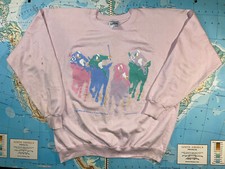 VTG Kentucky Derby Sweatshirt Pale Pink Front Back Large Distressed Sweater