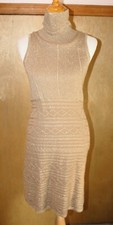 Julie Brown NYC MEDIUM sleeveless knit turtleneck dress tan metallic gold