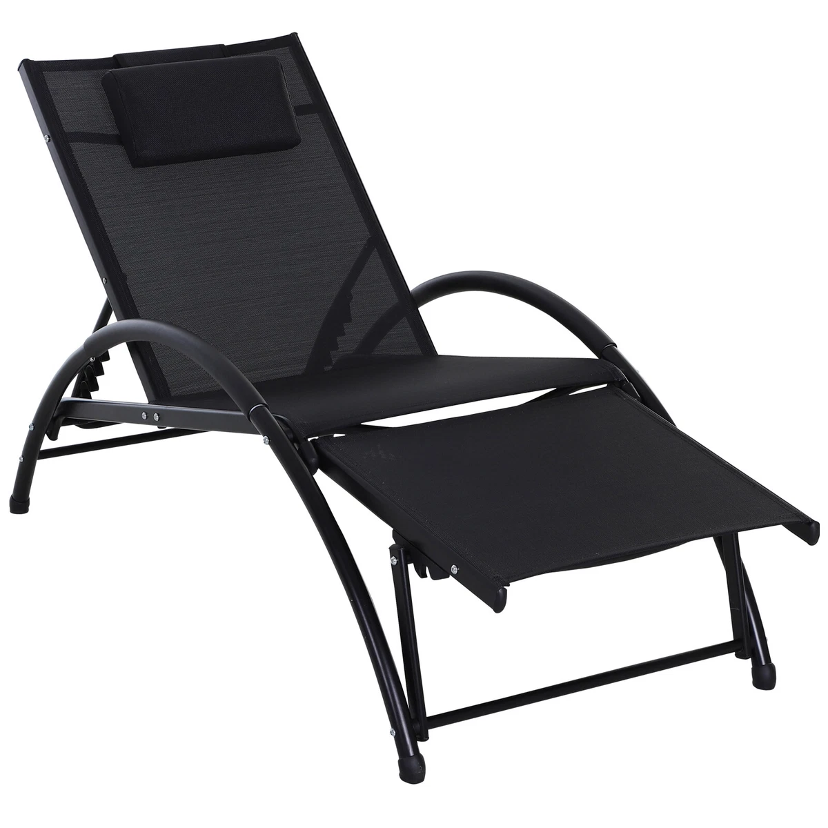 Sun Lounger Half Circle Arms Adjustable Head Footrest Aluminium