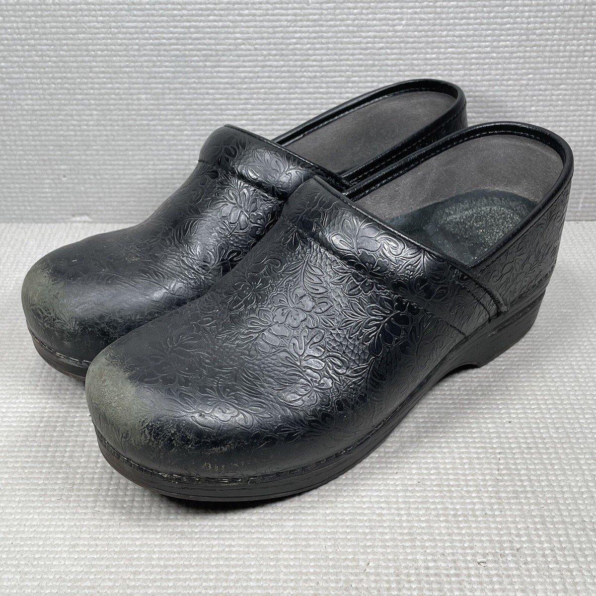 Dansko Antique Dansko Heel Height Dansko Black Floral Tooled 