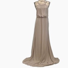 Show Me Your Mumu Amanda Maxi Dress XL Tan High Neck Empire Waist Open Back NWOT