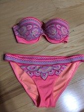 Victoria Secret Bandeau Bikini Set Swimwear Pink Coral 32C /Sm