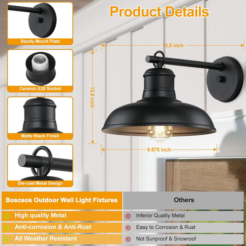 Outdoor Wall Lights - 2-Pack Black Wall Sconces, Farmhouse Barn Lights, Modern I - Picture 5 of 8