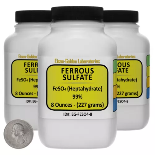Ferrous Sulfate [FeSO4] 99% ACS Grade Powder 1.5 Lb in Three Plastic Bottles USA