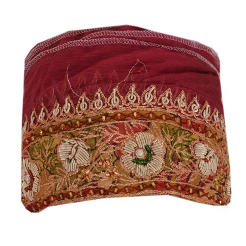Sanskriti Vintage Dark Red Sari Border Hand Beaded 1 Yd Craft Trim Sewing Lace - Picture 7 of 8