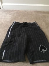 No Boundaries Men's Black Gray Striped Swim Shorts Trunks Size 28