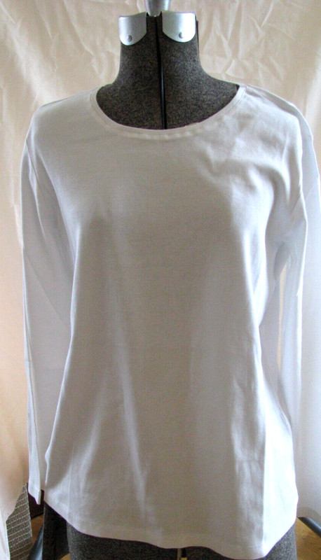 Chico's NWT Size 3 Leanna L/S Scoop-Neck Cotton Tee Top Alabaster White