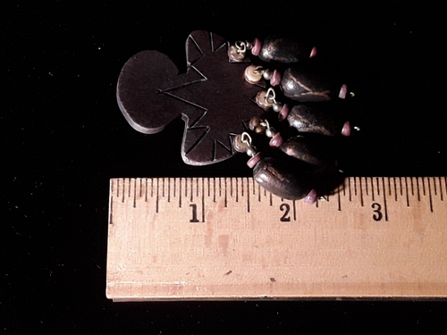 Necklace & Earring set in dark wood details with gold accents. 24" & post. - Picture 7 of 7