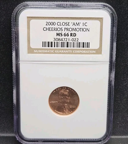 2000 Close "AM" Cheerios Lincoln Cent / NGC Certified MS66 RD