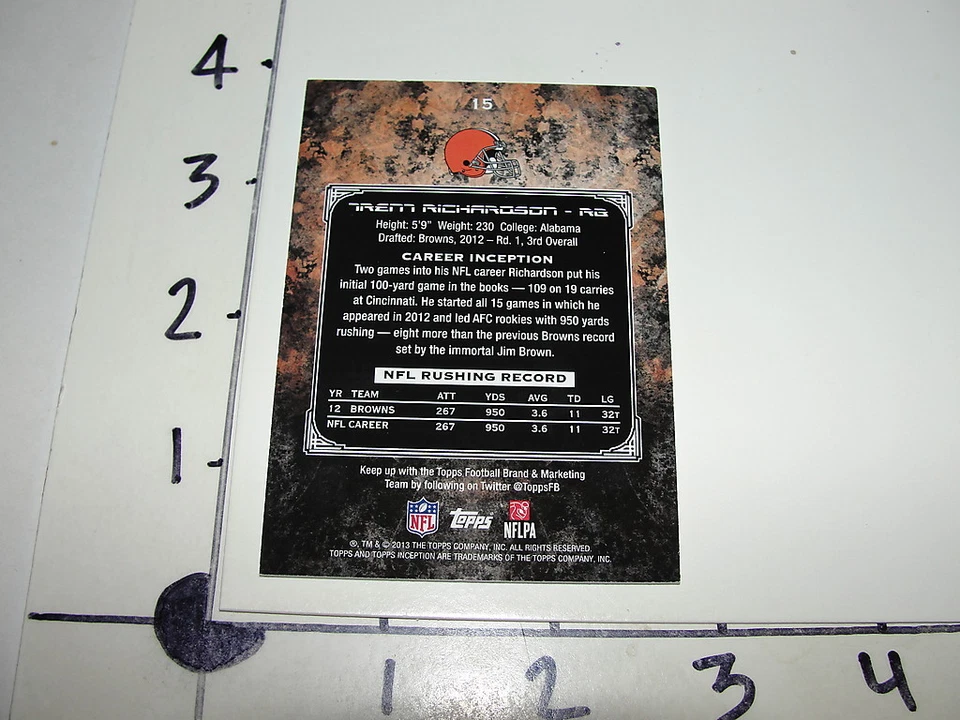 Trent Richardson / 2013 Topps INCEPTION #15 Green SP/199 - Indianapolis Colts - Image 2 of 2