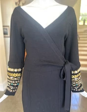Angelo Tarlazzi Black Knit Cocktail Dress with Jeweled Bracelet Cuffs