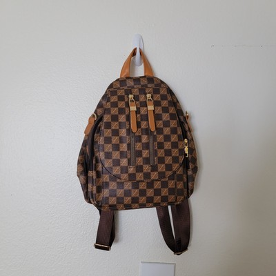 Zhenmeishi Brown Checkered Backpack Unisex Stylish brown checkered backpack