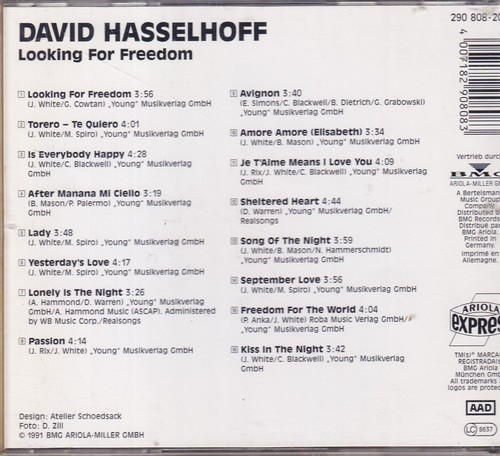 David Hasselhoff - Looking For Freedom -CD-1526- vg+ - Bild 2 von 2