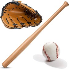 Wooden Baseball Bat Set with Baseball Gloves and Ball Garden Games Sports Games
