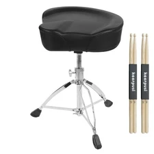 Heavy Duty Drum Throne with Two Drumsticks, Motorcycle Style Drum Seat, 