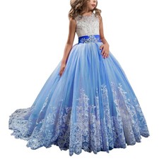 Princess Lilac Long Girls Pageant Dresses Kids Prom Puffy Tulle Ball Gown 8