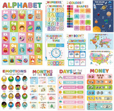 16 Educational Posters for Toddlers 1-3, Laminated Classroom Learning Posters fo