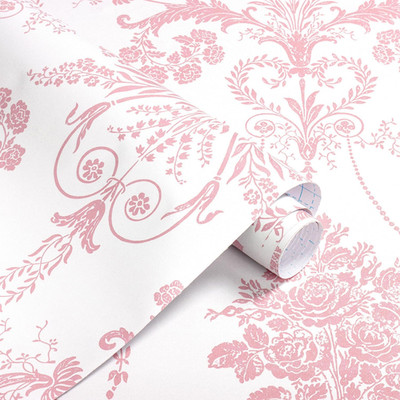 EchoSphere 17.3'' X 394'' Damask Floral Peel and Stick Wallpaper Boho Pink and Whi