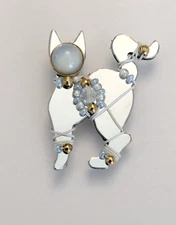 Vintage Liz Tech 2000 Cat Pin Pendant Mirrored Silver Gray/White Cabochon  