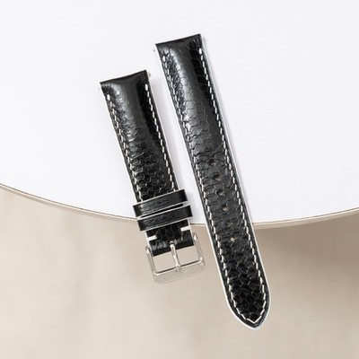 Sea Snake Black Leather Watch Strap, Handmade Exotic Watch Band 14-26mm