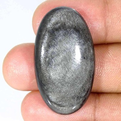 34.60Cts Natural Sheen Silver Obsidian Oval Cabochon Loose Gemstone