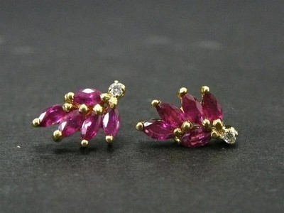 Marquise Cut Simulated Ruby Stud Earrings 14K Yellow Gold Plated Women's Earring