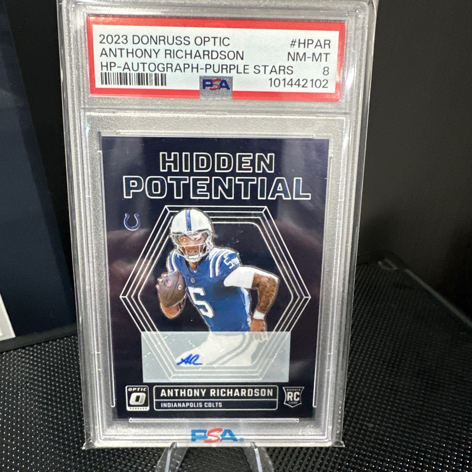 2023 Optic Anthony Richardson RC Hidden Potential Purple Stars Auto #'d /25
