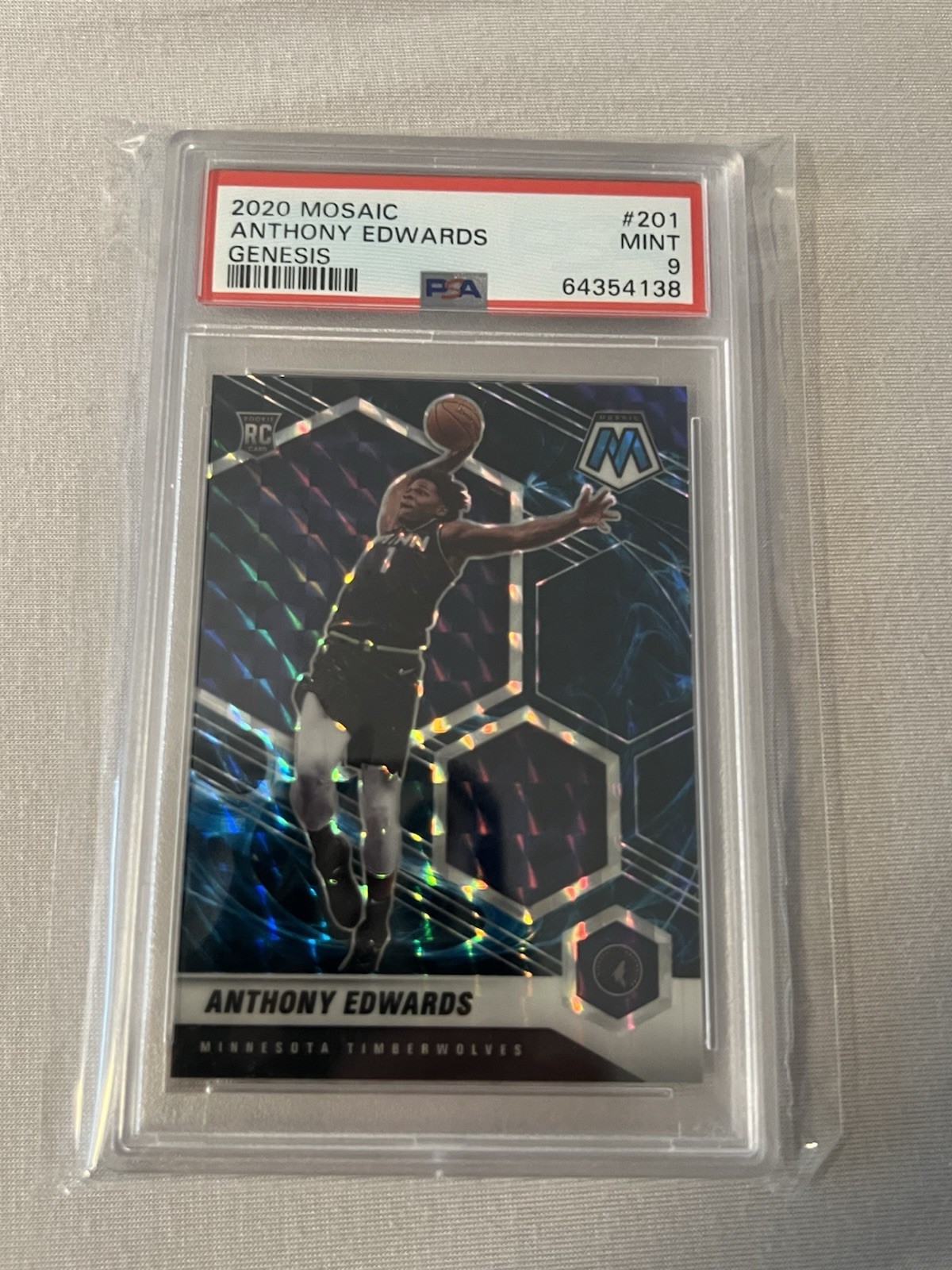 2020-21 Panini Mosaic Anthony Edwards Rookie Genesis Mosaic #201 PSA9 Low Pop