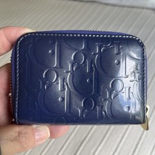 Christian Dior Trotter Purple /Teal Patent Leather Round Zip Coin Small Wallet