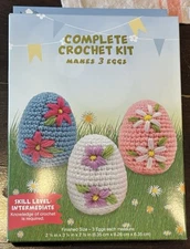 NIB Complete Crochet Kit DIY 3 Easter Eggs Plush Needle Creations