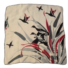 Vintage Handkerchief Ducks In Flight  Cattails 13" 1960's Plus 1 White Tatted