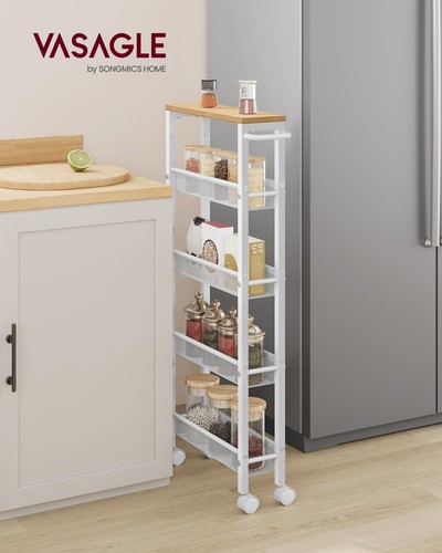 Slim Rolling Cart, 5-Tier Storage Cart, Narrow Cart with Handle, 5.1 Inches D... - Picture 2 of 8