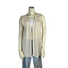 Vintage Ivory Cream Boho Hippie Crochet Knit Vest S M