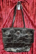 COACH Leather Bag PURSE SHOULDER PRELOVED F19198 PATENT BLACK SIS STITCH TOTE