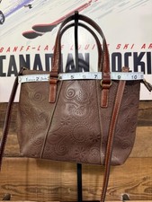 Fossil Brown Embossed Leather Handbag with Sh...