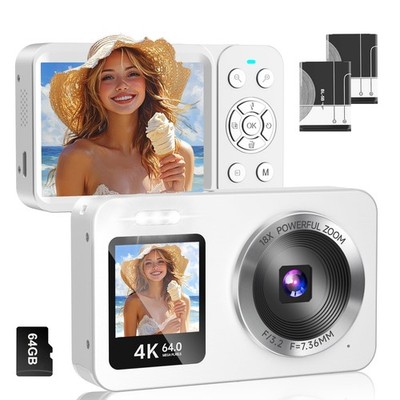 Froura 4K Dual-Screen Vlogging Camera 64MP with 18X Zoom, 64GB