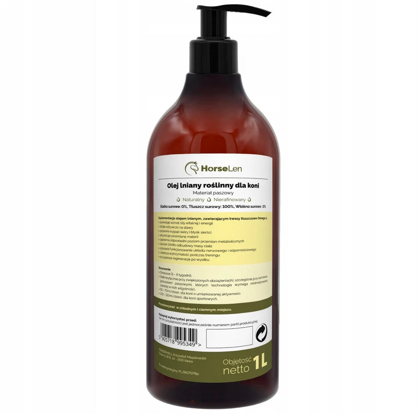 Huile de lin pour chevaux 1L – Naturelle, non raffinée, pressée à froid HorseLen - Photo 3/4