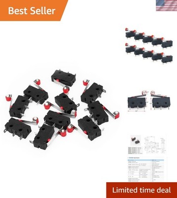 Durable 10-Pack Micro Limit Switch KW12-3, 250V, Standard SPDT Roller Levers