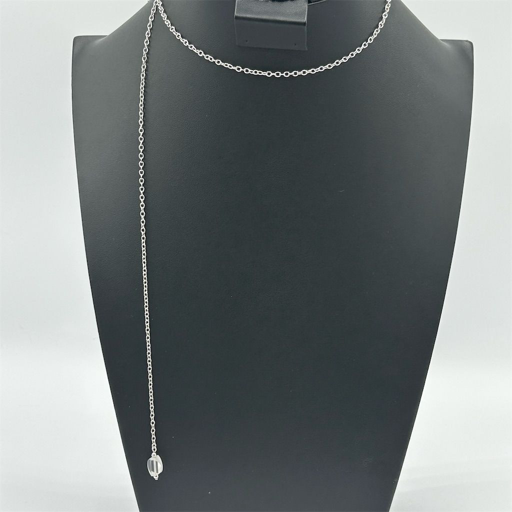 Silver Toned Lariat Necklace w/ Crystal Accents