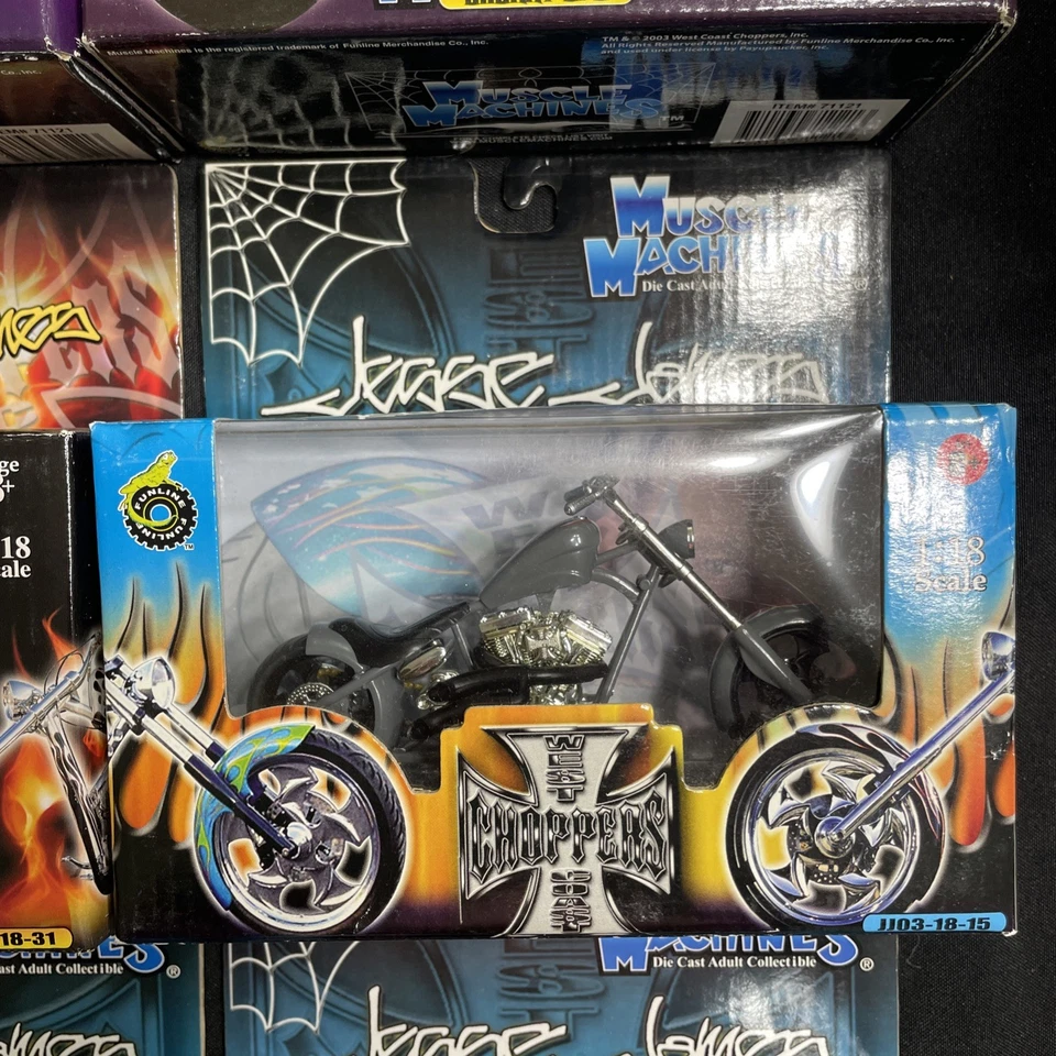Jesse James West Coast Choppers Lot of 6 – 1:18 Muscle Machines Bikes MIB - Image 4 of 4