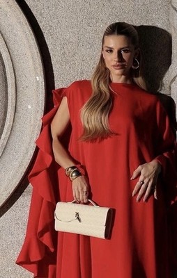 VALENTINO ASYMMETRIC RUFFLE RED MAXI DRESS GOWN IT 42 | eBay