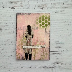 ACEO Original Art Card Mixed Media Collage Spring Flowers