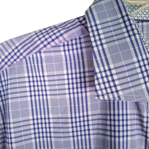 Bugatchi Men's XL Shirt Flip Cuff Purple Plaid Long Sleeve Shaped Fit Stretch