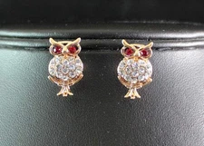 OWL CLEAR AUSTRIAN CRYSTAL RHINESTONE PIERCED EARS STUD EARRINGS E1589G GOLD