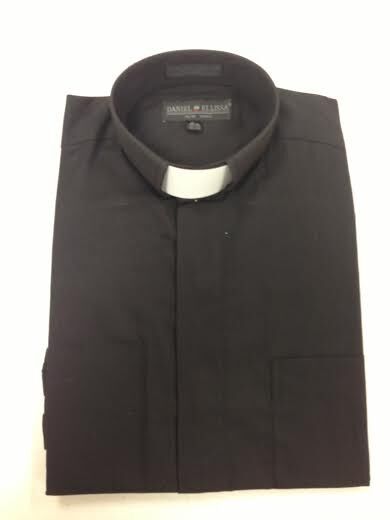 NWT Men/'s BLACK Tab Collar Clergy Preacher Clerical Priest Shirt Long Sleeves