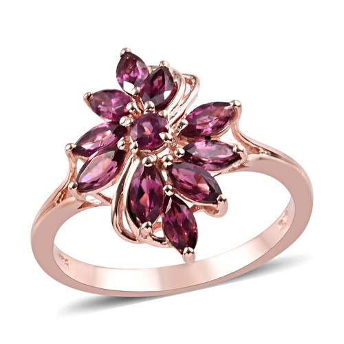 Rhodolite Garnet Ring 925 Sterling Silver Rose Gold Flower Gift For Wife Ring - 第 2/7 張圖片