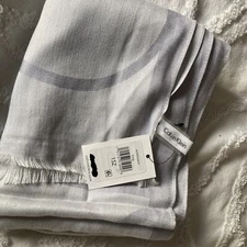Calvin Klein Monogrammed SCARF Silver Gray viscose, fringed Gorgeous MFP $44 NWT