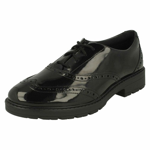 Niña Clarks' Loxham Zapato Oxford Y 'Cuero O Charol con Cordones de Colegio - Picture 13 of 20